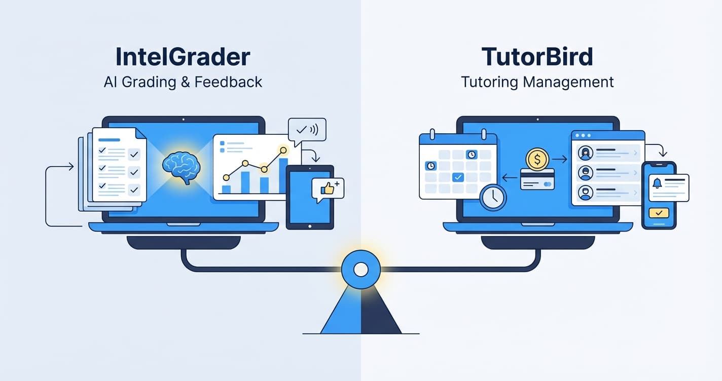 Stylized illustration for comparison: IntelGrader vs TutorBird: AI Grading vs Tutoring Management