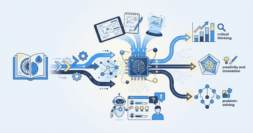 Stylized illustration for blog: NEP 2020 and AI Assessment: How Technology Supports Competency-Based Evaluation