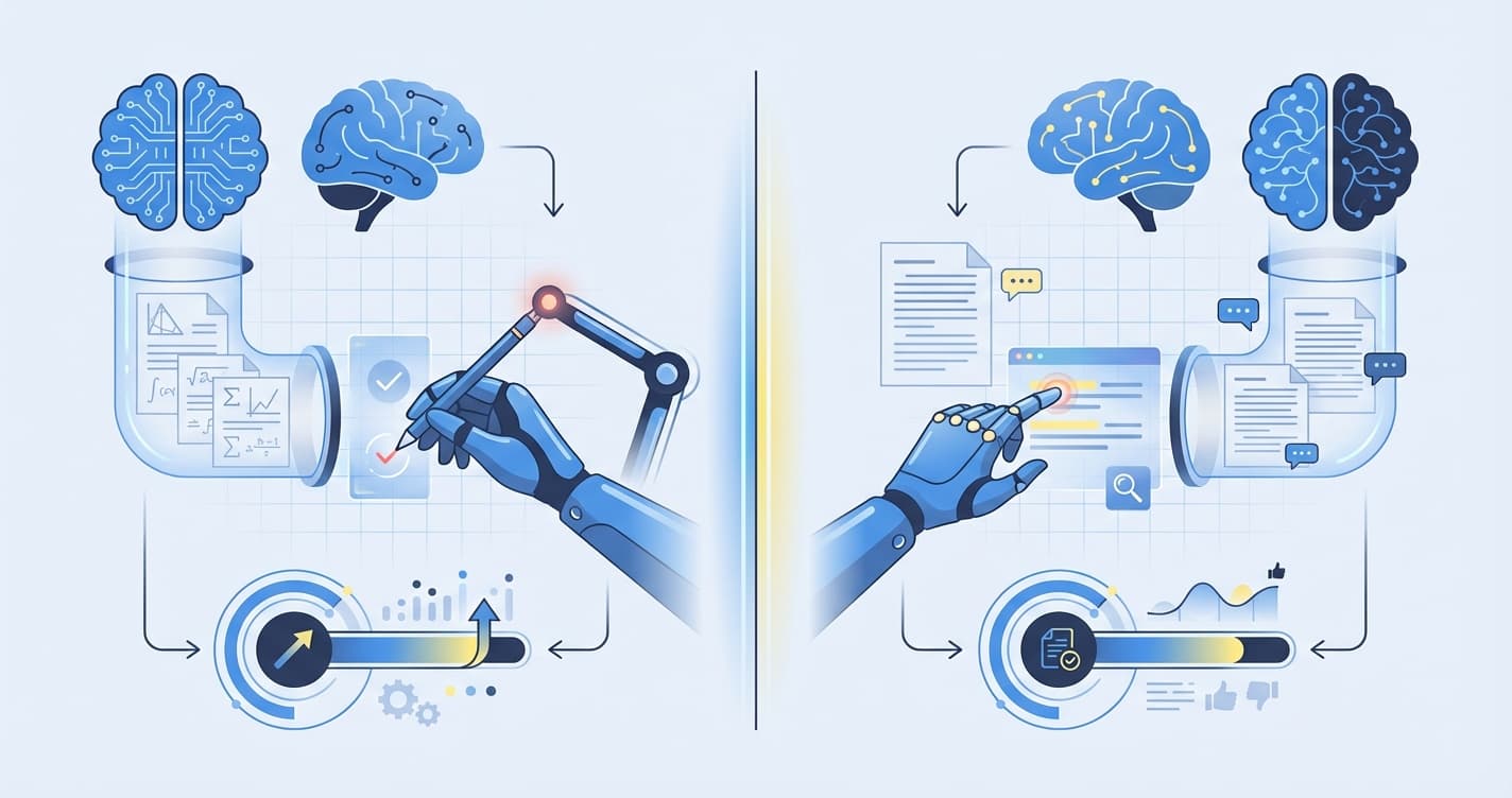 Stylized illustration for comparison: IntelGrader vs CoGrader: AI Grading for Math vs Essays