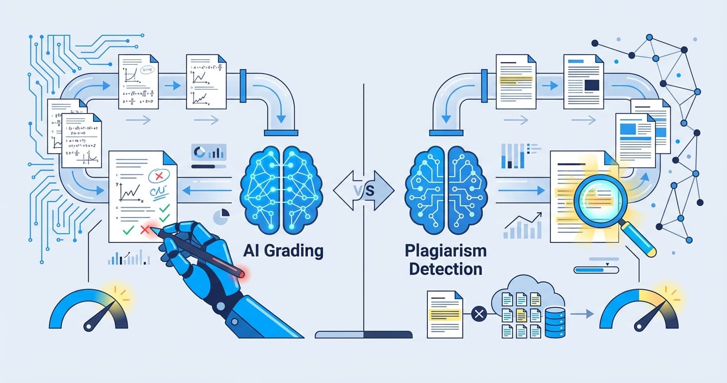 Stylized illustration for comparison: IntelGrader vs Copyleaks: AI Grading vs Plagiarism Detection